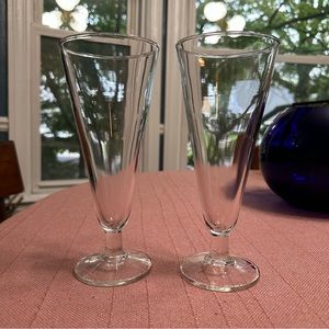 Set of 2 Mid-Century Modern Clear Pilsner Beer Glasses